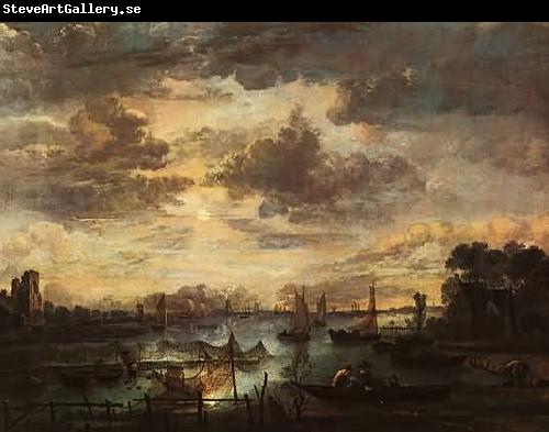 Aert van der Neer Fishing at Moonlight